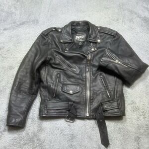 Vintage Raider Jacket Women's 8 Black‎ Genuine Leather Biker Distressed *SPOTS